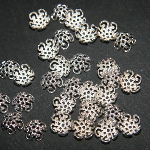 X20 calottes coupelles filigrane argenté 10mm