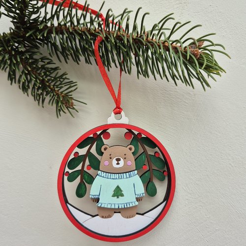 Décoration de noël en bois ourson hiverval
