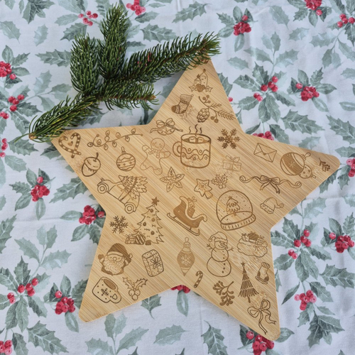 Planche apéro décorative de noël en bois gravé - forme etoile