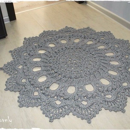 Tapis Rond Au Crochet En 100 Coton Couleur Gris