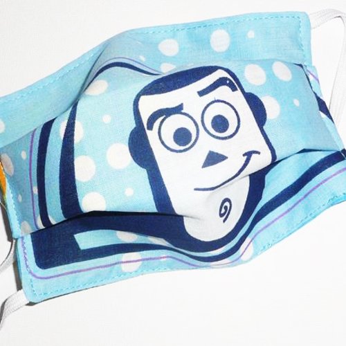Masque de protection en tissu lavable et réutilisable réversible pour enfant - buzz l'eclair - masque aux normes afnor