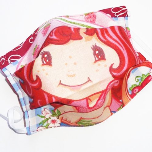 Masque de protection en tissu lavable et réutilisable réversible pour enfant - charlotte aux fraises - masque aux normes afnor
