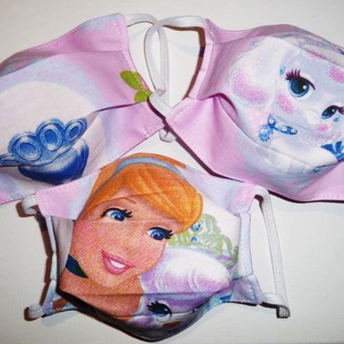 Lot 3 masques de protection en tissu lavables réutilisables réversibles pour enfant - princesse cendrillon - masques aux normes afnor