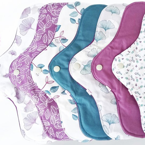 Pack nuit - 7 serviettes hygiéniques lavables ginkgo (xl / nuit) - serviettes menstruelles lavables
