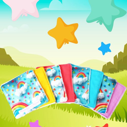 Grandes lingettes lavables arc-en-ciel effet 3d (lot de 8) - tampons démaquillants écologiques - papier hygiénique lavable - lingette