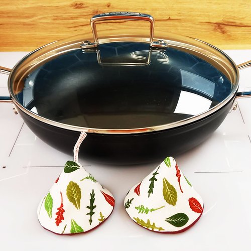 2 maniques de cuisine - mesclun en molleton isolant thermique de coton - manique de couvercle et poignées casserole
