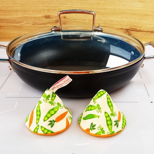 2 maniques de cuisine - pois et carottes en molleton isolant thermique de coton - manique de couvercle et poignées casserole