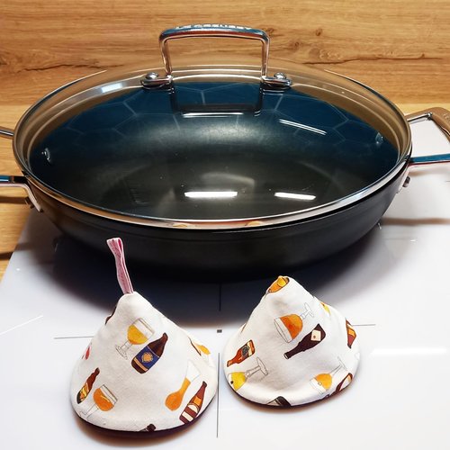2 maniques de cuisine - bieres belges en molleton isolant thermique de coton - manique de couvercle et poignées casserole