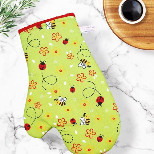 Gant de cuisine - coccinelles et abeilles en coton et molleton isolant thermique de coton