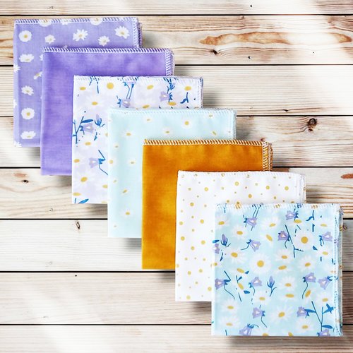 Lot 7 grands mouchoirs en coton lavables et réutilisables - marguerites (25 x 25 cm) mouchoir alternatif et durable - hanckies