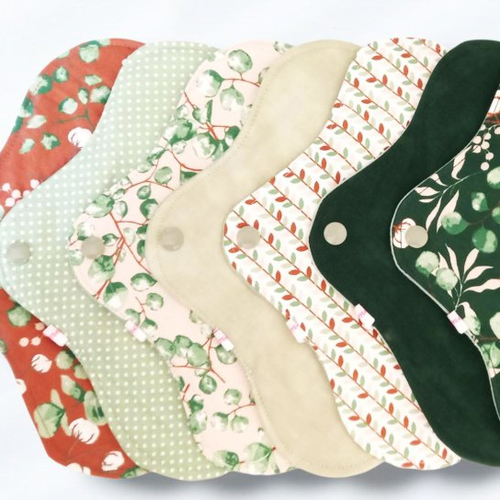 Pack 7 serviettes hygiéniques lavables eucalyptus (m) - serviettes menstruelles lavables
