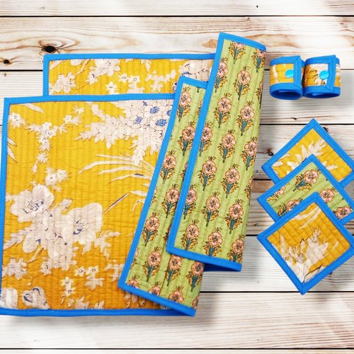 Ensemble sets de table + sous-verres + ronds de serviette ou de set - tawang - décoration de table bohème