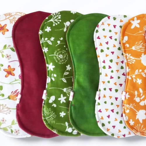 Pack 7 serviettes hygiéniques lavables sans ailettes - fleurs des champs (s) - protège-slip menstruel - serviettes menstruelles en tissu