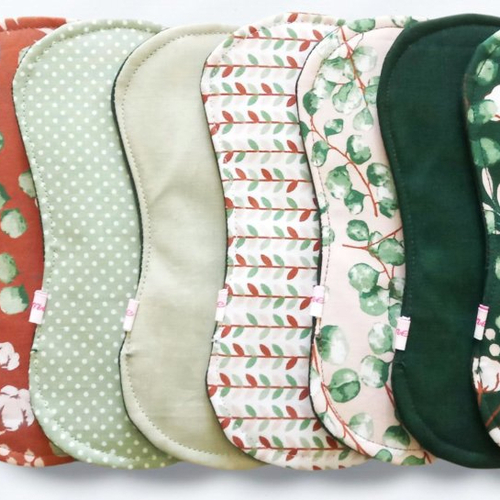 Pack 7 serviettes hygiéniques lavables sans ailettes - eucalyptus (s) - zéro déchet - serviettes menstruelles en tissu