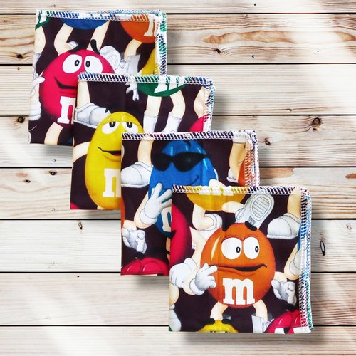 Lot 4 mouchoirs en coton lavables et réutilisables - m&m's (22 x 22 cm) mouchoir alternatif et durable - hanckies