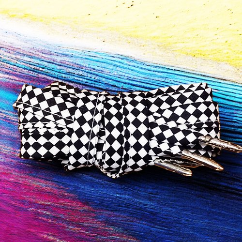 Paire de lacets en coton damier (noir et blanc) - lacets en tissu