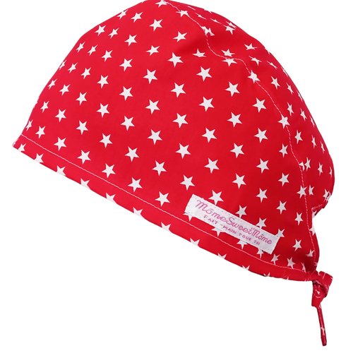 Calot de bloc couvrant - etoiles (rouge) - bloc opératoire- chirurgien- dentiste - sage-femme - infirmière - anesthésiste - médical