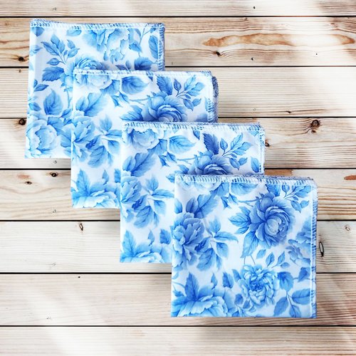 Mouchoirs en coton lavables et réutilisables - bridgerton cobalt (25 x 25 cm) - mouchoir alternatif et durable - hanckies