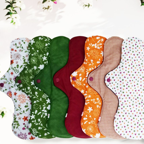 Pack nuit - 7 serviettes hygiéniques lavables - fleurs des champs (xl / nuit) - serviettes menstruelles lavables