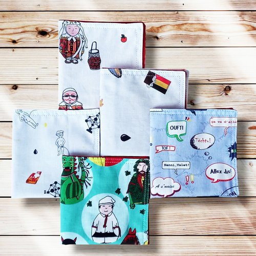 Lot de 5 serviettes de table doublées coton - folklores belges - belgique - serviettes en tissu lavables réutilisables