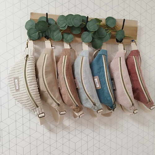 Sac banane velours côtelé 40 couleurs au choix -personnalisable - homme ou femme - couleur intérieure doublure au choix - fait main