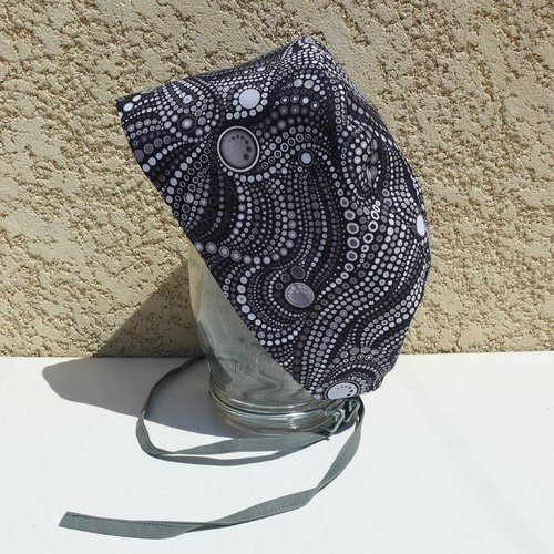 Calot de bloc en coton motif abstrait noir, gris, blanc