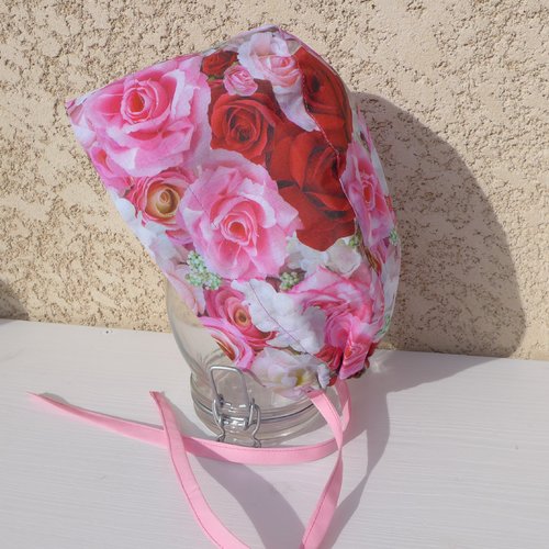 Calot de bloc, chapeau de bloc, coton motif floral "bouquet de roses"
