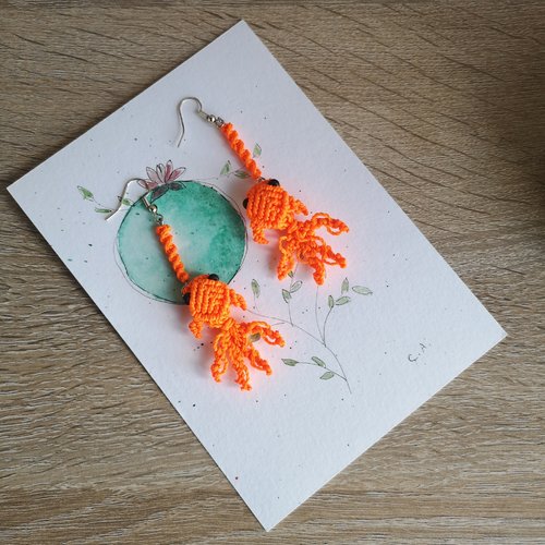 Boucles d'oreilles poisson voile en micro macramé 3d
