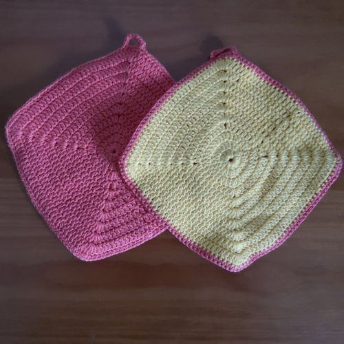 Paire de manique en coton orange et jaune