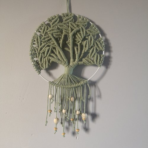 Arbre de vie en macramé vert pâle, 20 cm