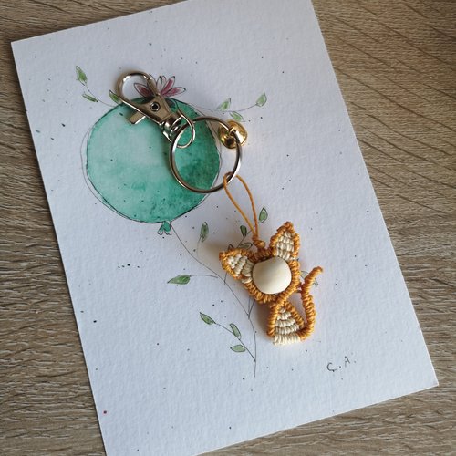 Porte clefs chat, bijou de sac, en micro macramé