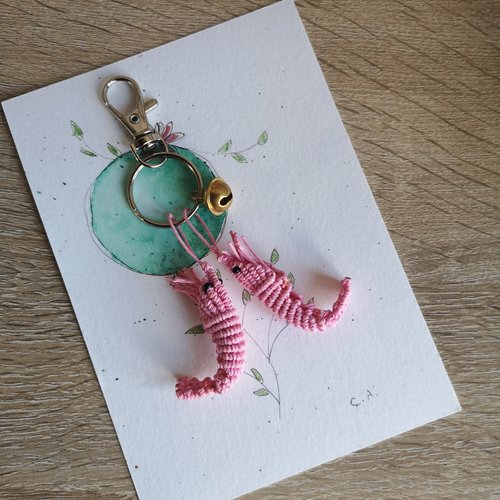 Porte clefs crevettes, bijou de sac, en micro macramé