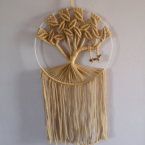 Panneau, suspension, attrape rêve, arbre de vie en macramé, 30 cm
