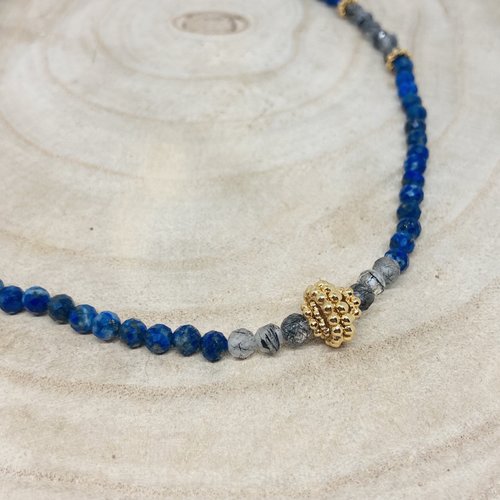 Collier ras du cou perles de jaspe et lapis-lazuli