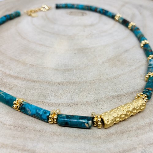 Collier ras du cou perles de turquoise et turquoise africaine