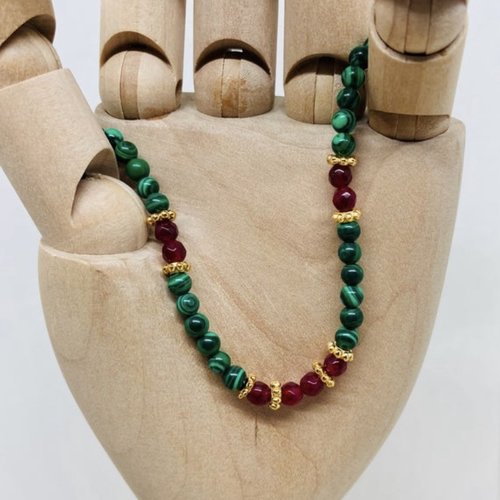 Collier ras du cou jaspe et malachite