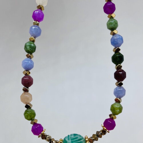 Ras du cou amulette scarabée tourmalines