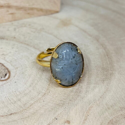 Bague amulette scarabée labradorite