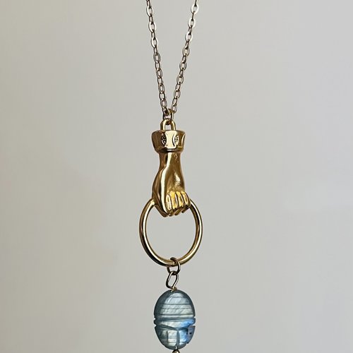 Sautoir amulette scarabée labradorite