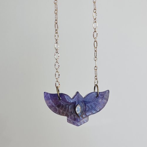 Sautoir talisman phœnix améthyste