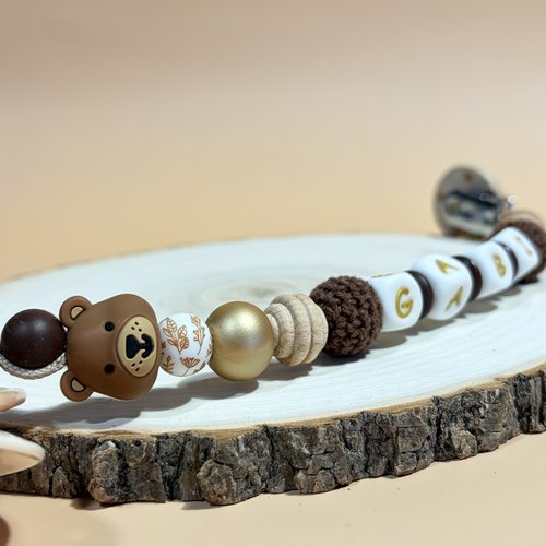Attache tétine teddy bear gold