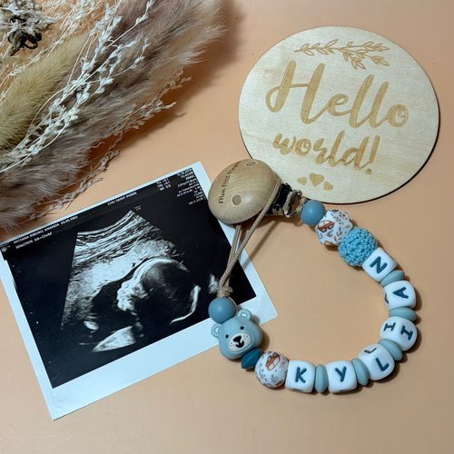 Attache tétine ourson bleu