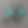 Boucles d'oreilles acier émail turquoise navette 47 x 23 mm
