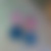 Boucles d'oreilles superposition d'agates rondes, rose et bleu, crochet argent 925