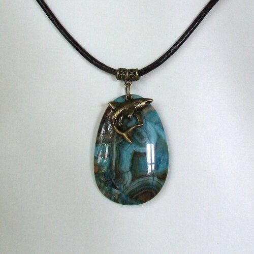 Pendentif Perles Gouttes Sédiments Marins Turquoise - Création Artisanale - Argent Et Perles - Neuf Sans Emballage