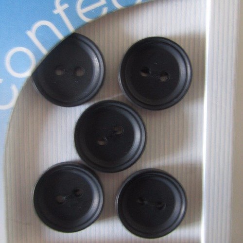 Lot de 5 boutons de couleur noir - 2 trous - 15  mm