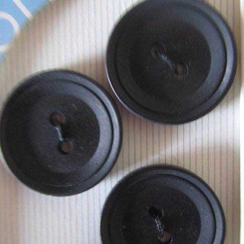 Lot de 3 gros boutons de couleur noir - 2 trous - 20  mm