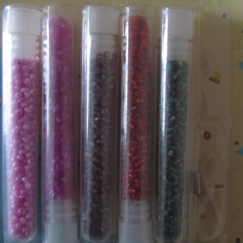 Kit collier ou bracelet en perles de rocailles - rose, violet, marron, rouge et vert