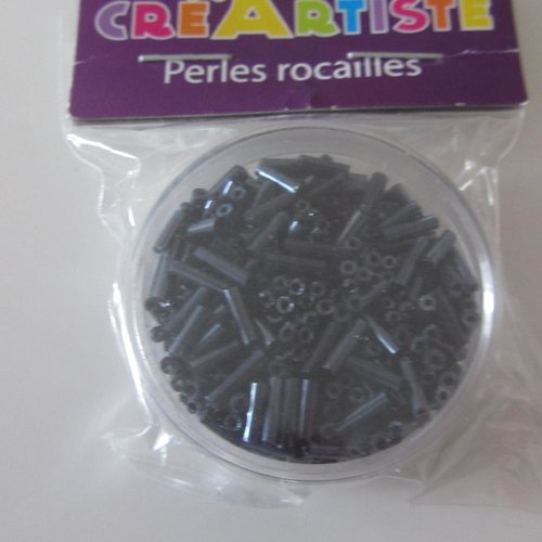 Boîte de 20 grammes de mini tubes perles de rocaille de couleur gris métallique