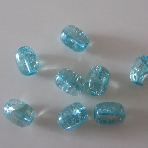 Lot de 8 perles de verre ovale de couleur bleu clair - perles rayées de verre